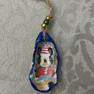 Hand Painted Dog—Boston or Frenchie Oyster Shell Ornament
